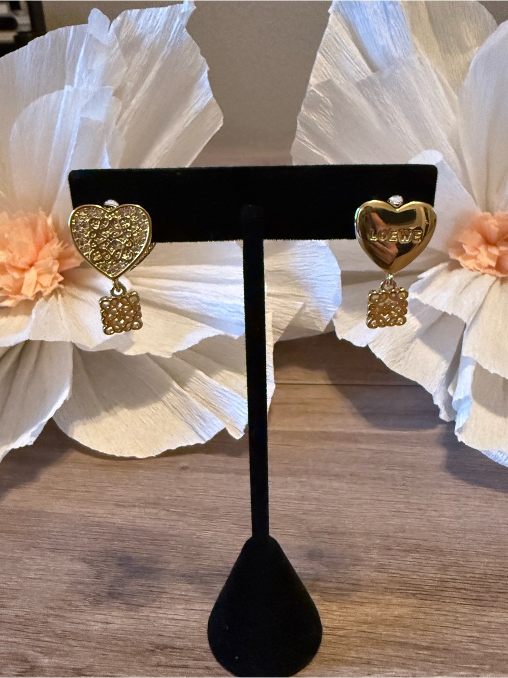 Gold Heart Drop Earrings - Picture 9 of 10
